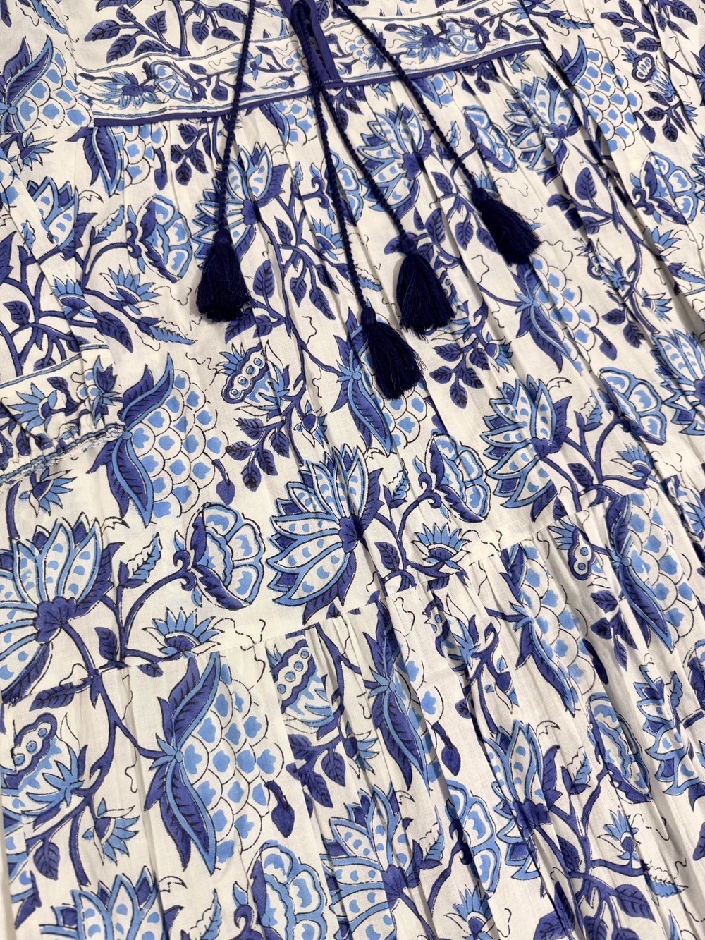 Karni Blue & White Cotton Floral Printed Maxi Dress Size Medium - Picture 5 of 10